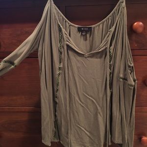 Open shoulder green top